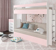 Кровать двухъярусная с диваном "Лаворо" (Белый/Розовый кварц/Рогожка Savana Plus Ivory (AT)) D