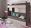 Кровать двухъярусная с диваном "Лаворо" (Анкор тёмный/Анкор светлый/Рогожка Savana Latte (AT)) D