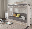 Кровать двухъярусная с диваном "Лаворо" (Анкор белый/Бетон пайн экзотик/Рогожка Savana Latte (AT)) D