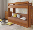 Кровать двухъярусная с диваном "Лаворо" (Орех таволато/Рогожка Bahama Hazel (AT)) D