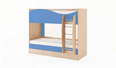 Кровать двухъярусная с ящиками "Ричи" (Бел.дуб/Синий) EsandwichKР-05 - 1