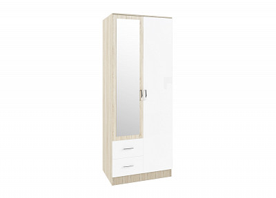 Шкаф 2х дверн. 0,8 "Селин" (Дуб Сонома/Белый глянец/Зеркало) -DSV/Сф/СШК 800.3 - 1