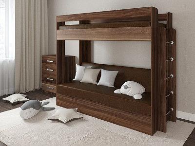 Кровать двухъярусная с диваном "Лаворо" (Слива валлис/Иск. кожа Mercury Brown 526 (AT)) D - 1