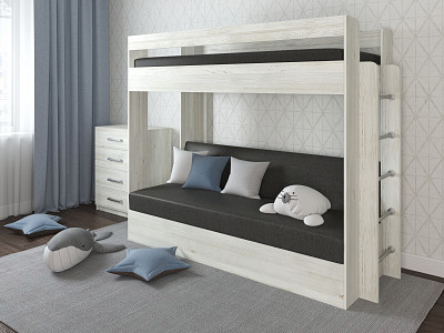 Кровать двухъярусная с диваном "Лаворо" (Сосна винтерберг/Иск. кожа Mercury Graphite 724 (AT)) D - 1