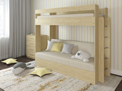 Кровать двухъярусная с диваном "Лаворо" (Пикард/Рогожка Bahama Plus Sand (AT)) D - 1