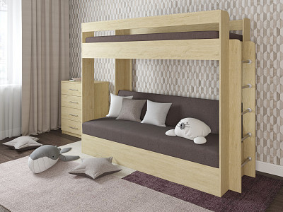 Кровать двухъярусная с диваном "Лаворо" (Пикард/Рогожка Bahama Plus Stone (AT)) D - 1