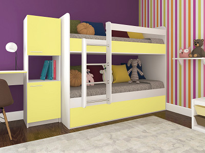 Кровать двухъярусная kids "Лаворо" (Белый/Лимонный) D - 1