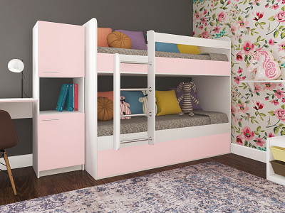 Кровать двухъярусная kids "Лаворо" (Белый/Розовый кварц) D - 1