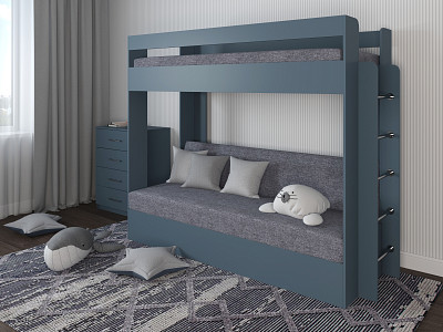Кровать двухъярусная с диваном "Лаворо" (Маренго/Рогожка Savana Grey (AT)) D - 1