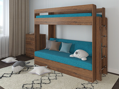 Кровать двухъярусная с диваном "Лаворо" (Дуб Аризона/Дуб Аризона/Savana Plus Lagoon) D - 1