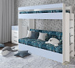 Кровать двухъярусная с диваном "Лаворо" (Белый/Серенити/Принт Central Denim (AT)) D