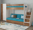 Кровать двухъярусная с диваном и лестницей-комодом "Лаворо" (Анкор Белый/Дуб Аризона/Savana Plus Lagoon) D_B3