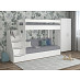 Кровать двухъярусная с диваном и лестницей-комодом "Лаворо" (Белый/Рогожка Savana Plus Ash (AT)) D_B3