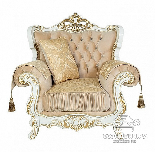 Кресло Luxe "Мона Лиза" ( Белый/Золото/Бархат/Жаккард/Патина Позолота) Fb1/Esm
