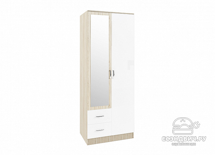 Шкаф 2х дверн. 0,8 "Селин" (Дуб Сонома/Белый глянец/Зеркало) -DSV/Сф/СШК 800.3