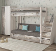 Кровать двухъярусная с диваном и лестницей-комодом "Лаворо" (Анкор белый/Бетон пайн экзотик/Рогожка Savana Latte (AT)) D_B3