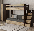 Кровать двухъярусная с диваном и лестницей-комодом "Лаворо" (Венге/Дуб вотан/Рогожка Bahama Grafit (AT)) D_B3