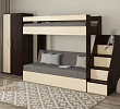 Кровать двухъярусная с диваном и лестницей-комодом "Лаворо" (Венге/Дуб выбеленный/Рогожка Savana Latte (AT)) D_B3