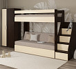 Кровать двухъярусная с диваном и лестницей-комодом "Лаворо" (Венге/Дуб выбеленный/Рогожка Savana Plus Mocca (AT)) D_B3