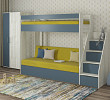 Кровать двухъярусная с диваном и лестницей-комодом "Лаворо" (Сосна винтерберг/Маренго/Рогожка Bahama Green (AT)) D_B3
