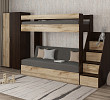 Кровать двухъярусная с диваном и лестницей-комодом "Лаворо" (Венге/Дуб вотан/Рогожка Savana Grey (AT)) D_B3