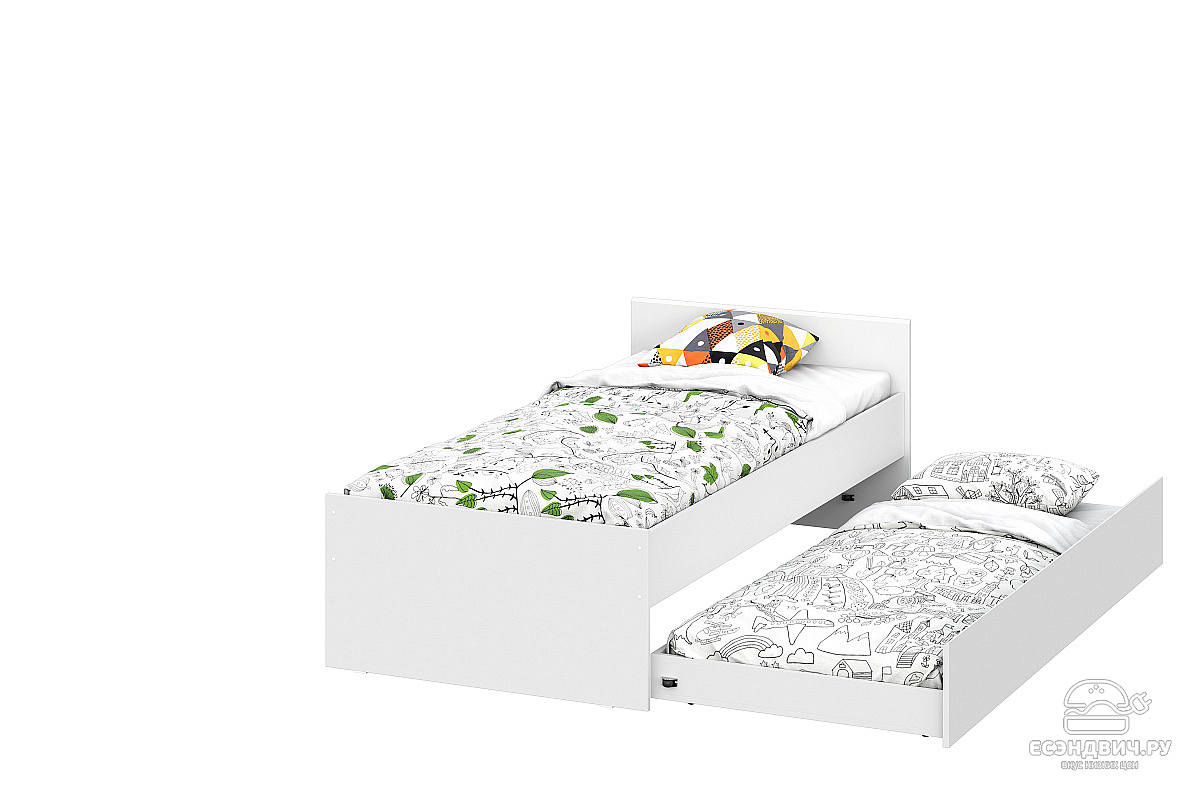 Акварель 1 кровать одинарная с ящиком ясень анкор светлый белая матовая цветы св мебель