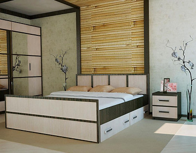 Кровать 1400 с ящиками "Акура" (Венге/Лоредо) EsandwichBTS
