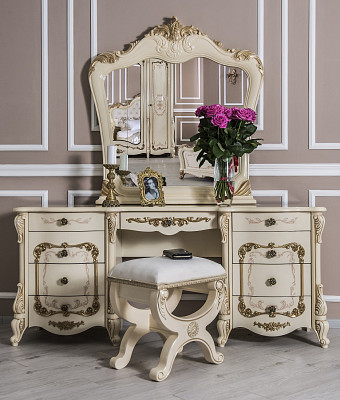 Спальный гарнитур 7 предм. "Джованни" (МДФ) (Крем глянец/Патина/Лак/Шелкография) UgEn - 4