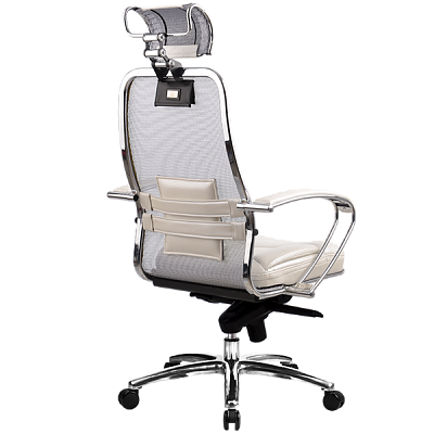 Кресло solo plus "Нэо" (Сетчатая ткань Бело-серая/Кожа NewLeather Белая/Хром)-Mt/SL-2.02 - 3