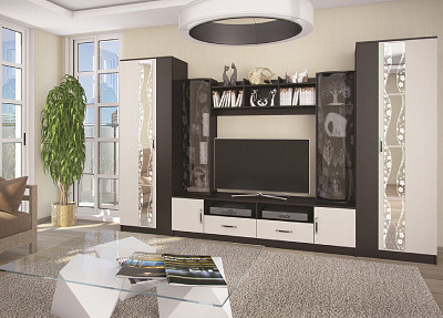 Гостиная 2,0"Валенсия" (Венге/Белёный дуб/Стекло фьюзинг) EsandwichИЦМ-15 - 4