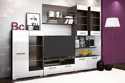 Шкаф 3-х дв. 1,5 "Милена" (МДФ) (Венге/Белый глянец/Зеркало) /Gnt/Нс - 3