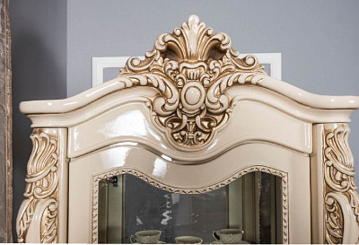 Витрина 0,8 лев. "Себастьяно" (МДФ) (Крем глянец/Шелкография/Стекло) EsandwichUgJk - 2