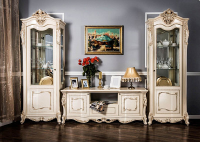 Витрина 0,8 лев. "Себастьяно" (МДФ) (Крем глянец/Шелкография/Стекло) EsandwichUgJk - 4