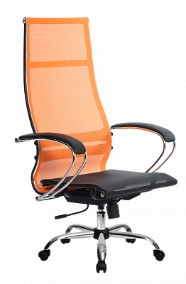 Кресло №7 "Скай" (Ткань-сетка Оранжевая/Ткань-сетка Черная/Хром)-Mt/SU-1-BK