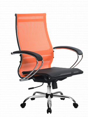 Кресло №9 "Скай" (Ткань-сетка Оранжевая/Ткань-сетка Черная/Хром)-Mt/SU-1-BK - 1