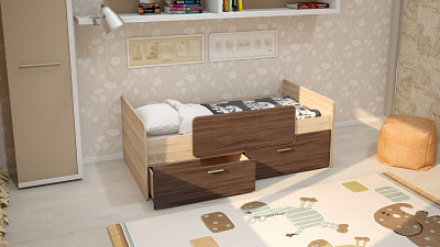 Кровать с ящ."Медвежонок" (Дуб сонома/Ясень темный) /ИЦУм - 2