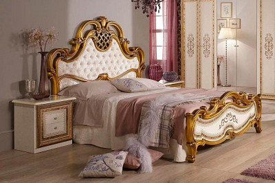 Спальный гарнитур 6 предм. L "Сицилия" (МДФ) (Бежевый  глянец/Золото/Шелкография/Зеркало) Dm/An - 2