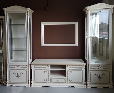 Витрина 0,78 прав. "Виктория" (МДФ) (Бежевый глянец/Шелкография/Стекло) Dm/Rz - 3