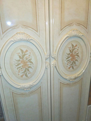 Шкаф 6-ти дв. 2,75 "Виктория" (МДФ) (Бежевый глянец/Шелкография/Зеркало) Dm/Rz - 2