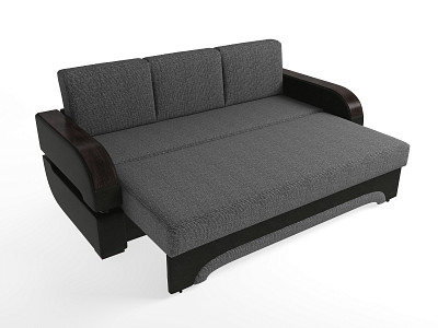 Диван-еврокнижка Диего (Рогожка Alba Grafit (AT)/Иск.кожа Mercury Black 620 (AT)/Рогожка Alba Grafit (AT)/МДФ Венге - 2