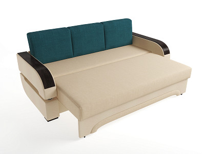 Диван-еврокнижка Диего (Рогожка Savana Camel (AT)/Иск.кожа Mercury Cream 225 (AT)/Велюр Vital Pacific (AT)/МДФ Венге - 2