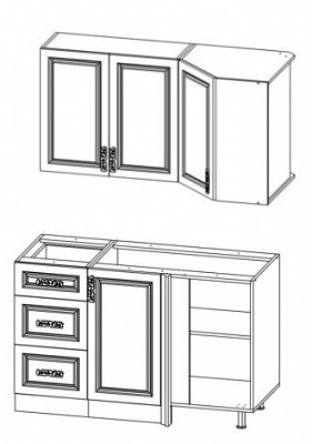 М18 140 Тумба угл.лев.3ящ.+Шкаф угл. "Изабелла" (Белый/Серебро/Кастилло темн.) (МДФ/Лак) /Sk/Arn18 - 1