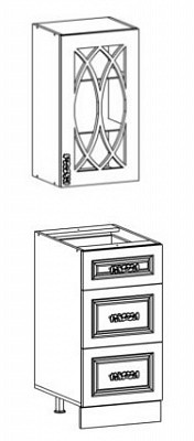 М5 40 Тумба 3ящ.+Шкаф (витраж) "Изабелла" (Белый/Серебро/Кастилло темн.) (МДФ/Лак) /Sk/Arn5 - 1