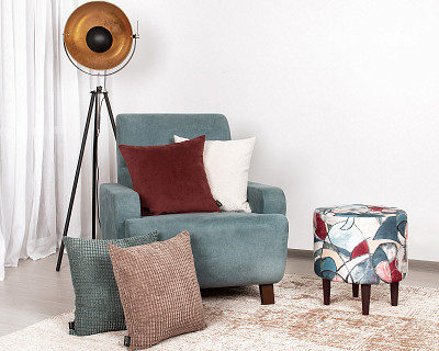 Банкетка круглая "Эмбер" (FLEUR AZURE/Венге) -Arb/Сп - 2