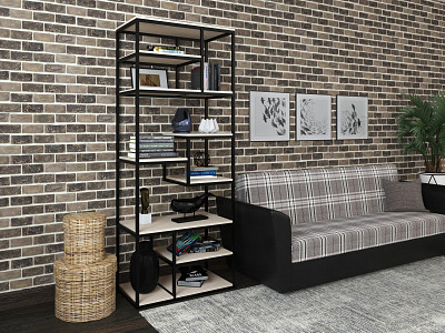 Стеллаж 0,6 vienna "Ларго"(Металл Черная шагрень/Дуб шамони светлый)-MS/Вн - 1