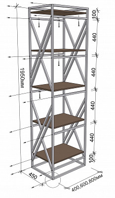 Стеллаж 0,8 berlin "Ларго"(Металл Черная шагрень/Венге)-MS/Брл - 2