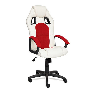 Кресло "Драйв" (Кожзам Белый/Ткань Красная/Пластик Черный) Tch/12842 - 1