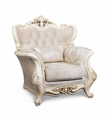 Кресло "Себастьяно" (Бархат/Жаккард/Патина Позолота/Крем глянец) (Крем глянец) UgJk - 3