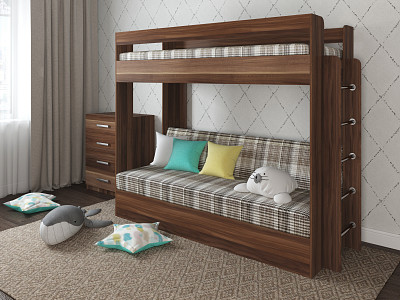 Кровать двухъярусная с диваном "Лаворо" (Слива валлис/Жаккард Лестер Ф01 (BN)) D - 1