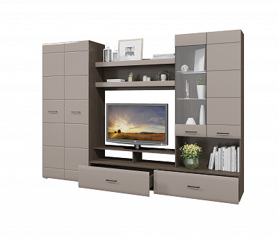 Гостиная 2,8 "Милена" (МДФ) (Венге/Какао перламутр глянец) /Gnt/Нс1 - 2